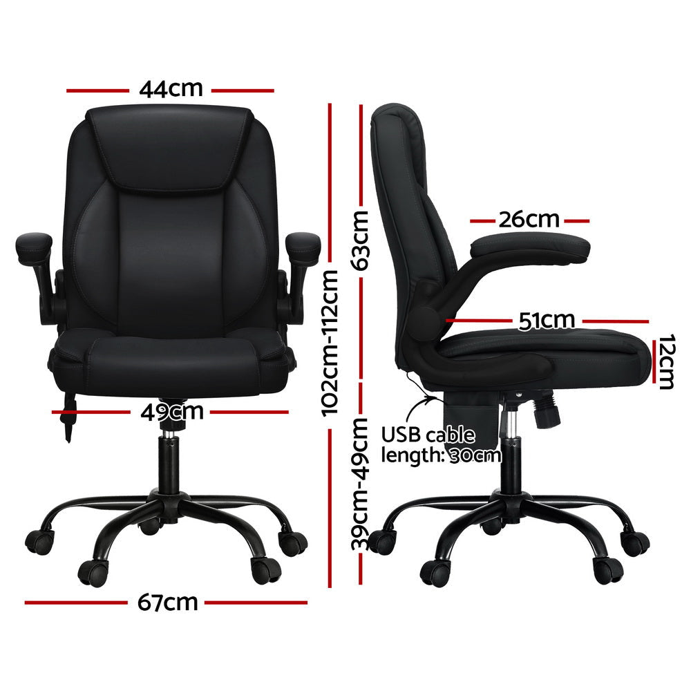 Artiss 2 Point Massage Office Chair Leather Mid Back Black Fast shipping On sale