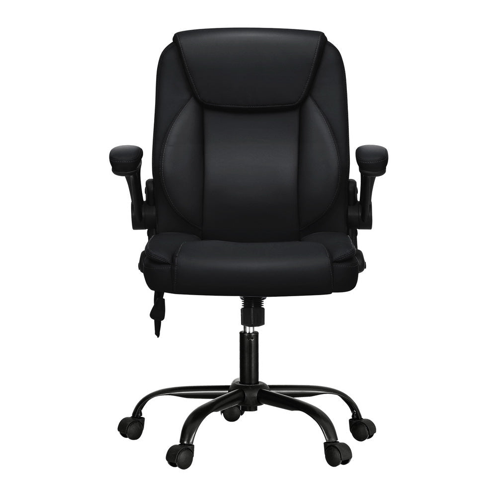 Artiss 2 Point Massage Office Chair Leather Mid Back Black Fast shipping On sale