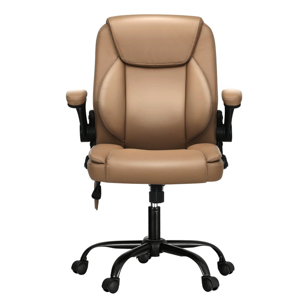 Artiss 2 Point Massage Office Chair Leather Mid Back Espresso Fast shipping On sale