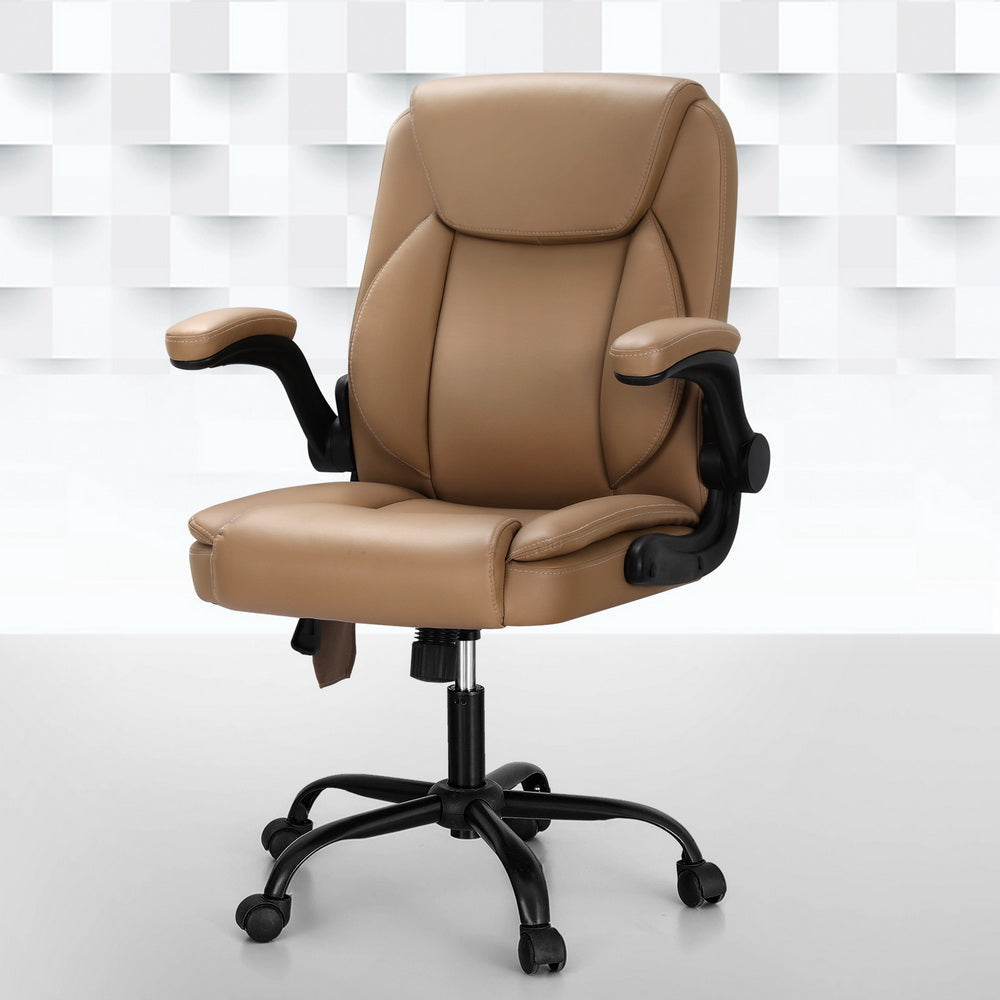 Artiss 2 Point Massage Office Chair Leather Mid Back Espresso Fast shipping On sale