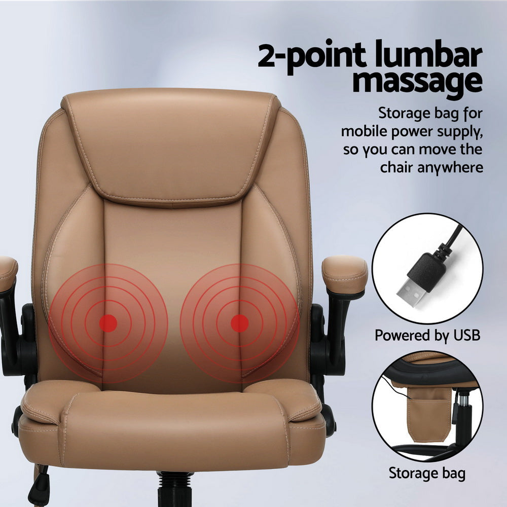 Artiss 2 Point Massage Office Chair Leather Mid Back Espresso Fast shipping On sale