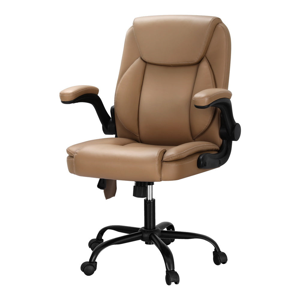 Artiss 2 Point Massage Office Chair Leather Mid Back Espresso Fast shipping On sale