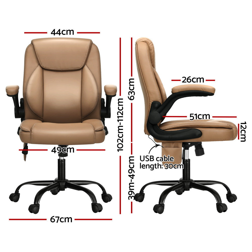 Artiss 2 Point Massage Office Chair Leather Mid Back Espresso Fast shipping On sale