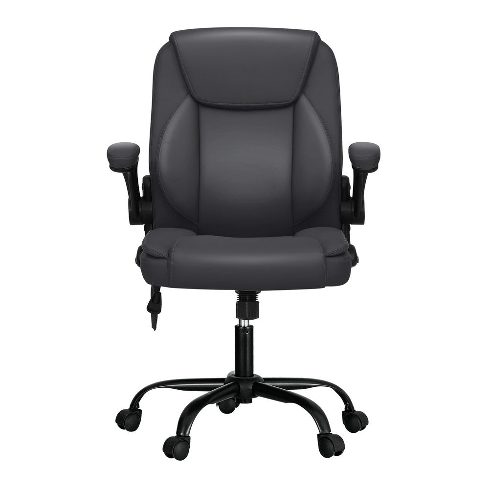 Artiss 2 Point Massage Office Chair Leather Mid Back Grey Fast shipping On sale