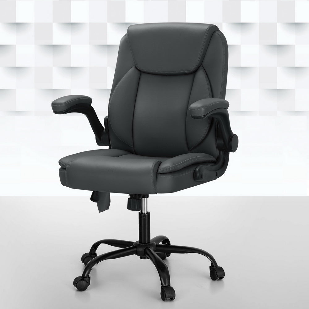 Artiss 2 Point Massage Office Chair Leather Mid Back Grey Fast shipping On sale