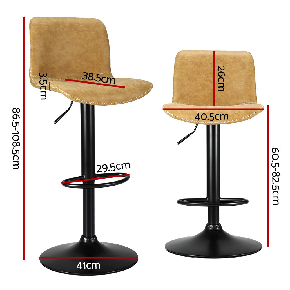 Artiss 2x Bar Stools Kitchen Swivel Stool Gas Lift Chairs Barstools Brown Fast shipping On sale