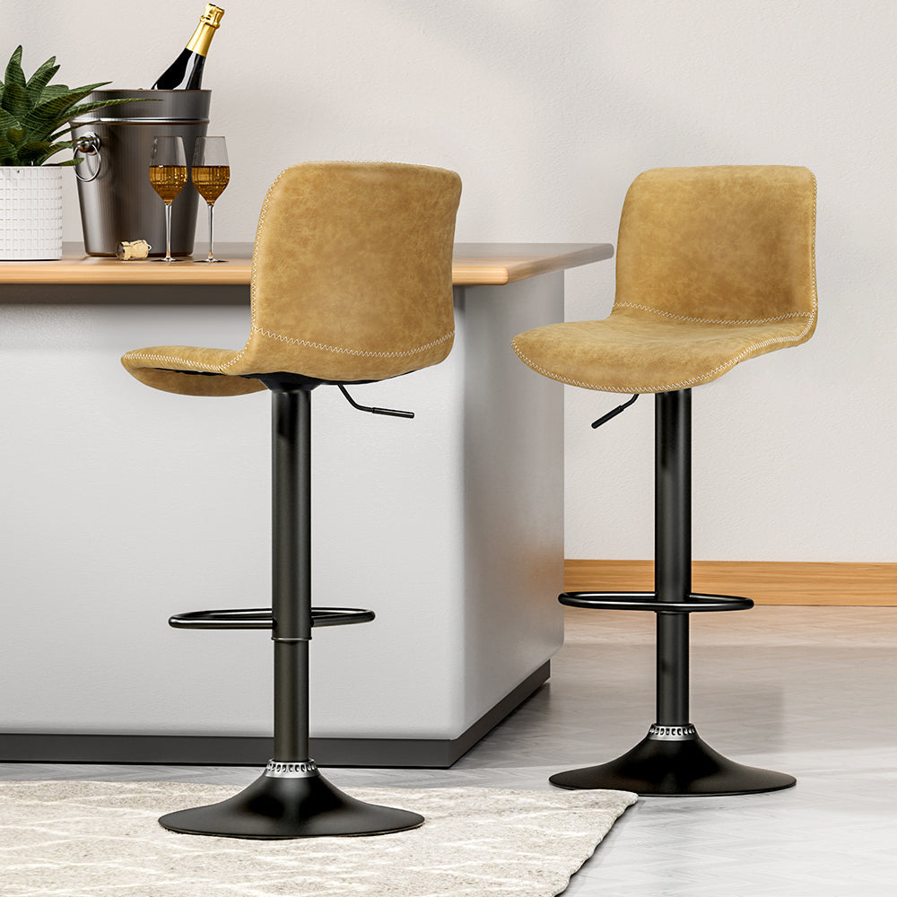 Artiss 2x Bar Stools Kitchen Swivel Stool Gas Lift Chairs Barstools Brown Fast shipping On sale