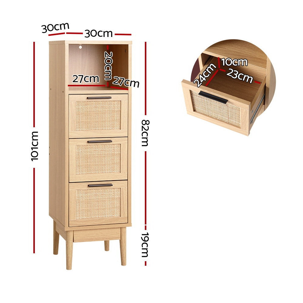 Artiss 3 Chest of Drawers Rattan Furniture Cabinet Storage Side End Table Shelf Of Fast shipping On sale