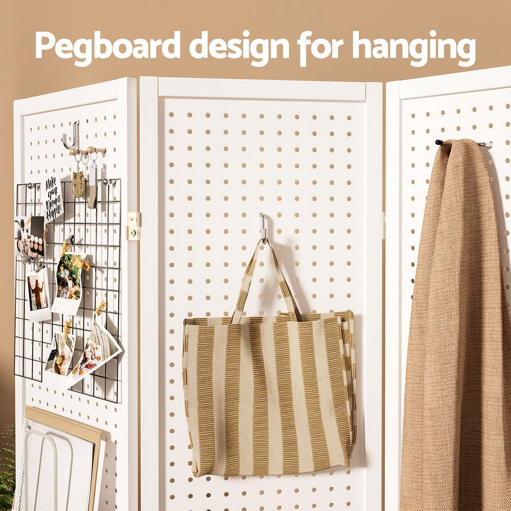 Artiss 4 Panel Room Divider Screen 164x170cm Pegboard White Fast shipping On sale