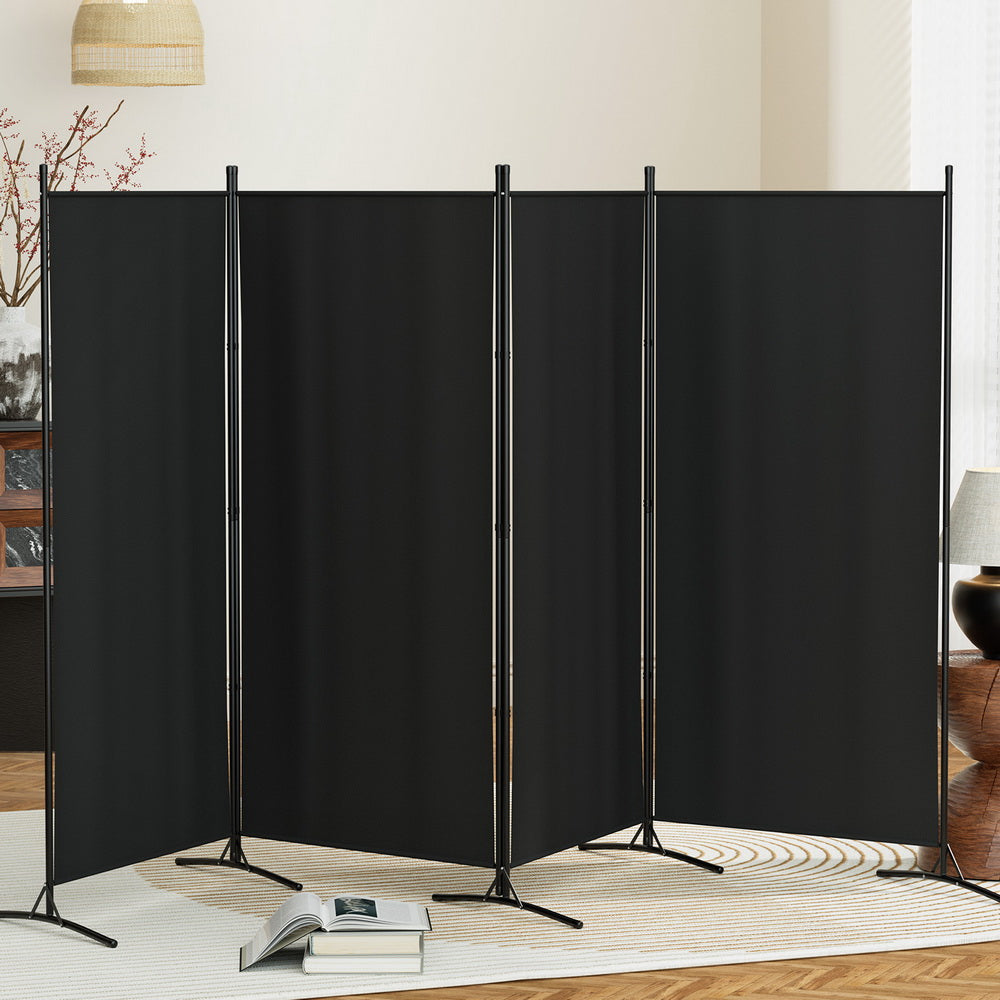 Artiss 4 Panel Room Divider Screen 345x180cm Fabric Black Fast shipping On sale