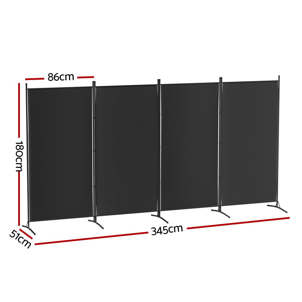 Artiss 4 Panel Room Divider Screen 345x180cm Fabric Black Fast shipping On sale