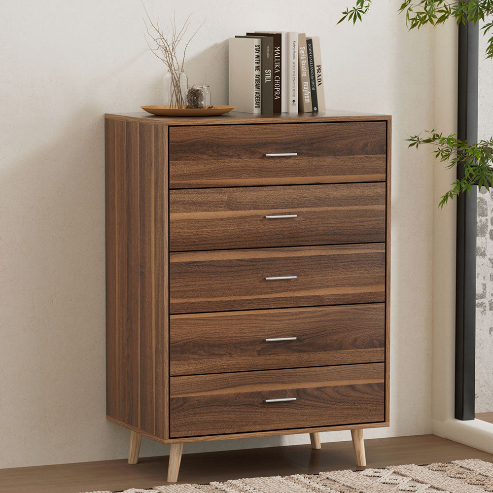 Artiss 5 Chest of Drawers - MIRI Walnut Of Fast shipping On sale