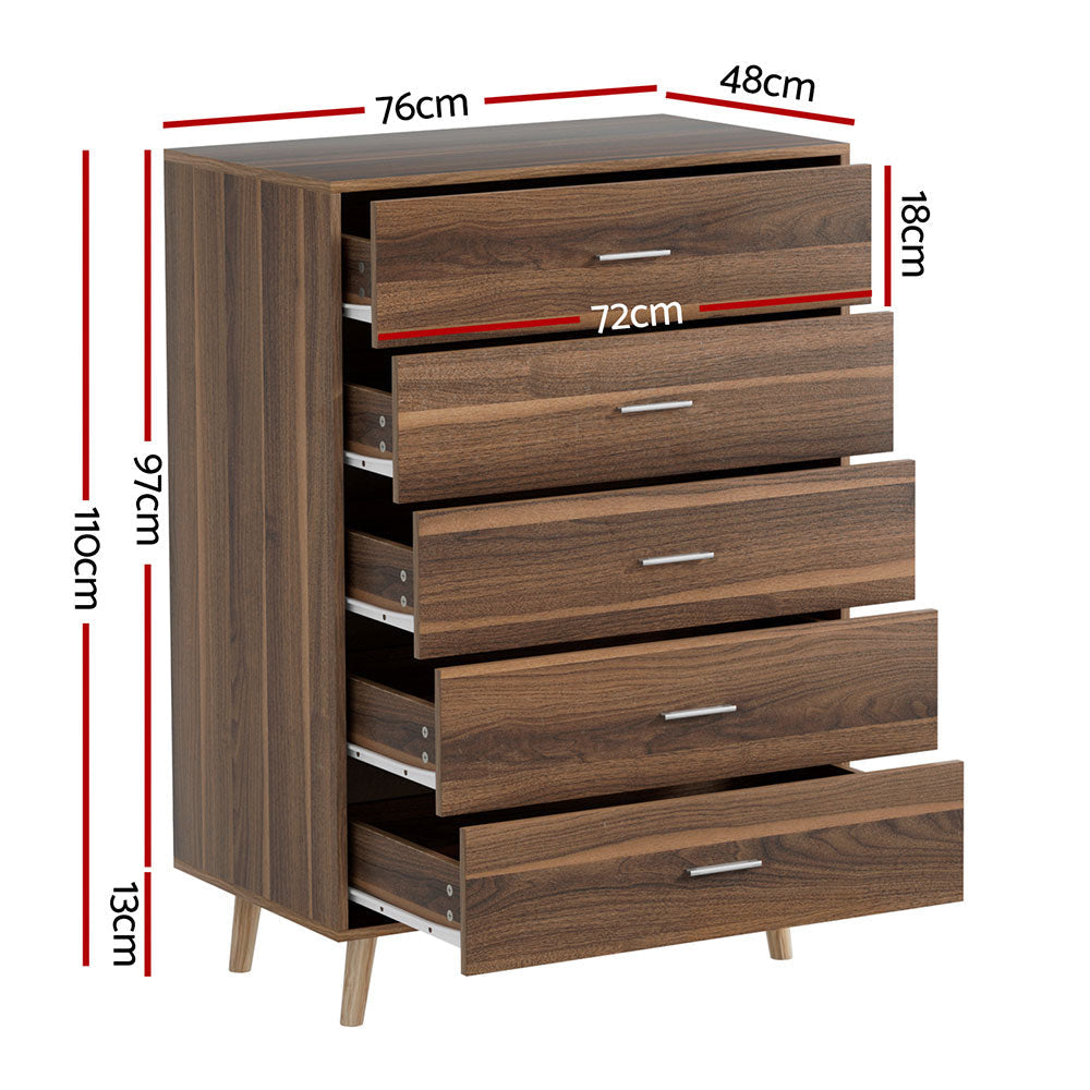 Artiss 5 Chest of Drawers - MIRI Walnut Of Fast shipping On sale