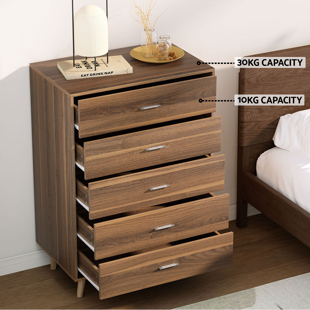 Artiss 5 Chest of Drawers - MIRI Walnut Of Fast shipping On sale