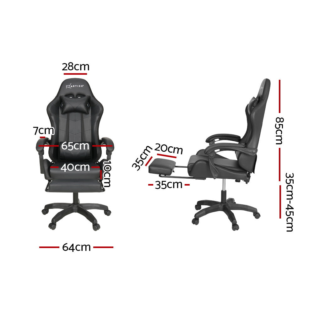 Artiss 6 Point Massage Gaming Office Chair 7 LED Footrest Black Fast shipping On sale