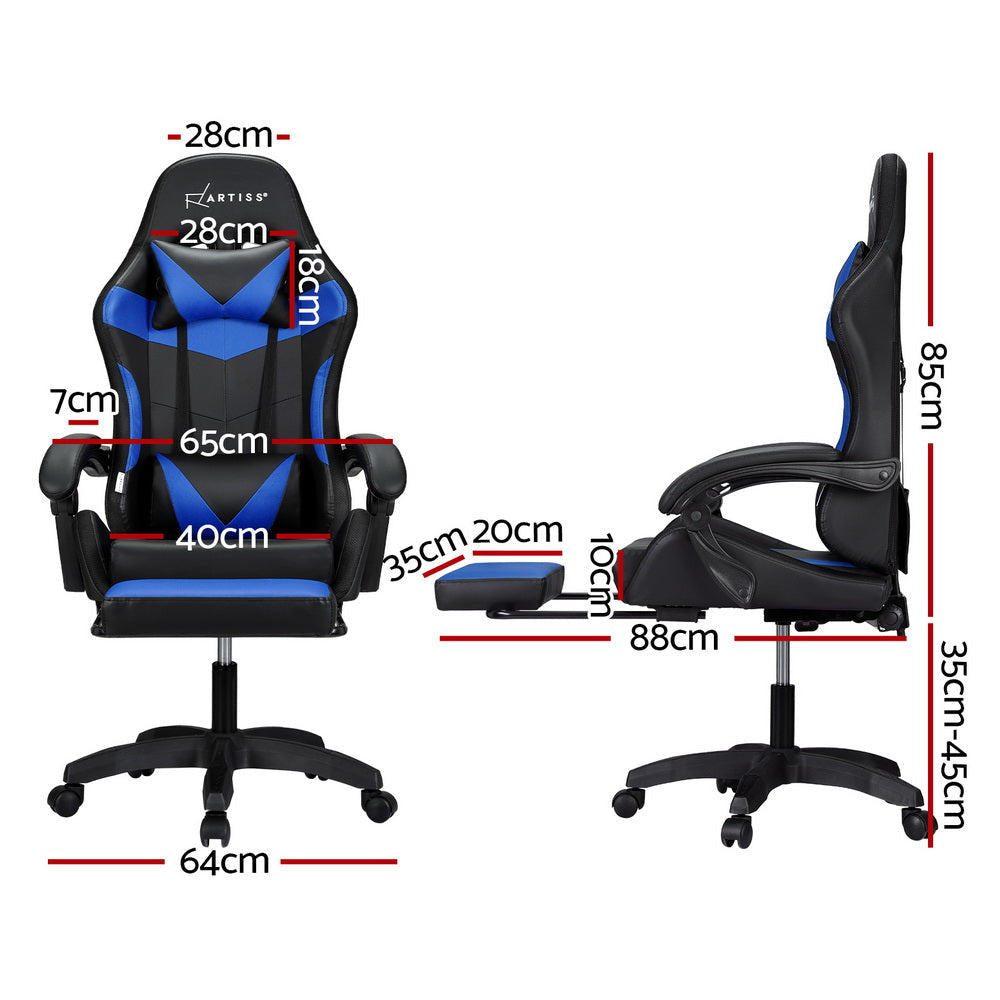 Artiss 6 Point Massage Gaming Office Chair 7 LED Footrest Blue Fast shipping On sale