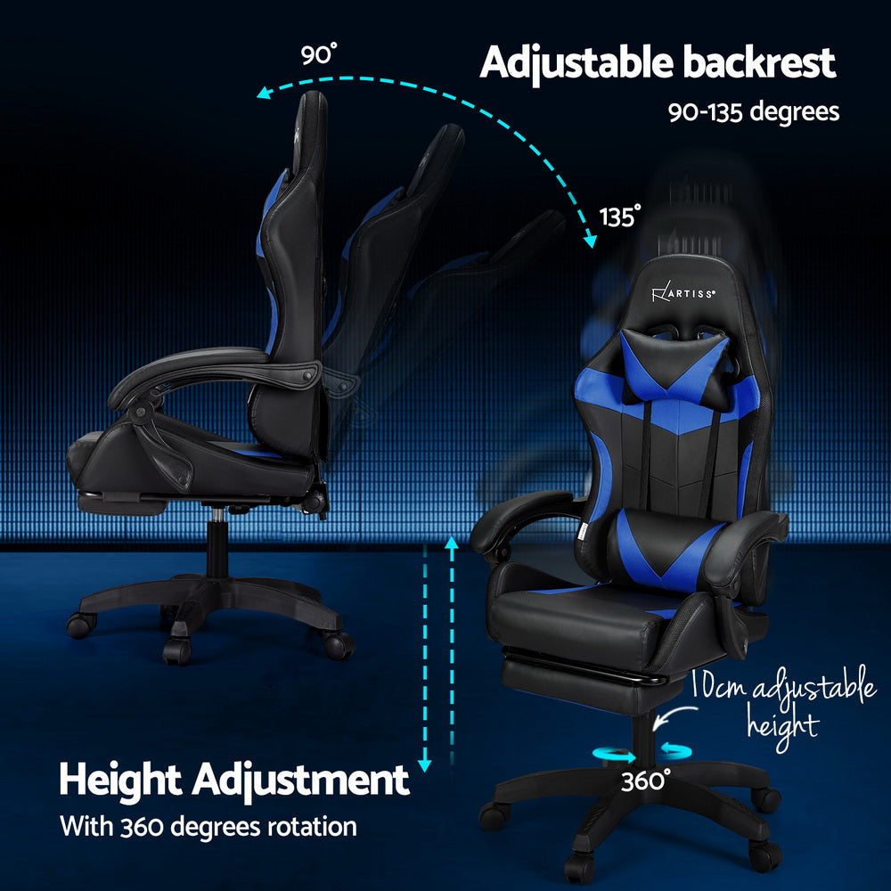 Artiss 6 Point Massage Gaming Office Chair 7 LED Footrest Blue Fast shipping On sale