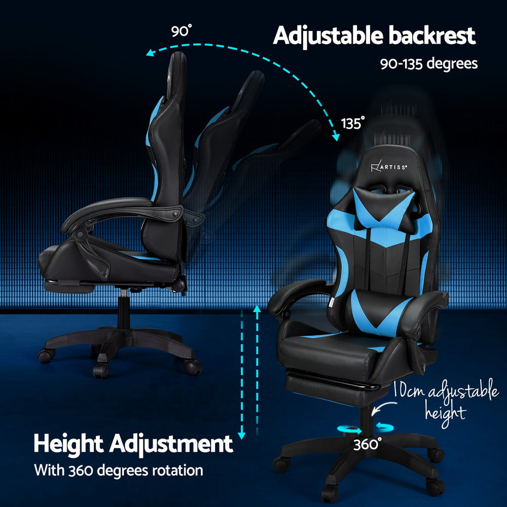 Artiss 6 Point Massage Gaming Office Chair 7 LED Footrest Cyan Blue Fast shipping On sale