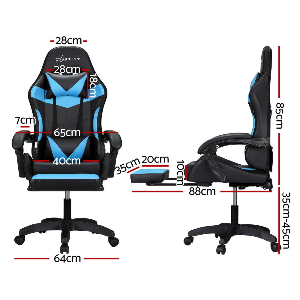 Artiss 6 Point Massage Gaming Office Chair 7 LED Footrest Cyan Blue Fast shipping On sale