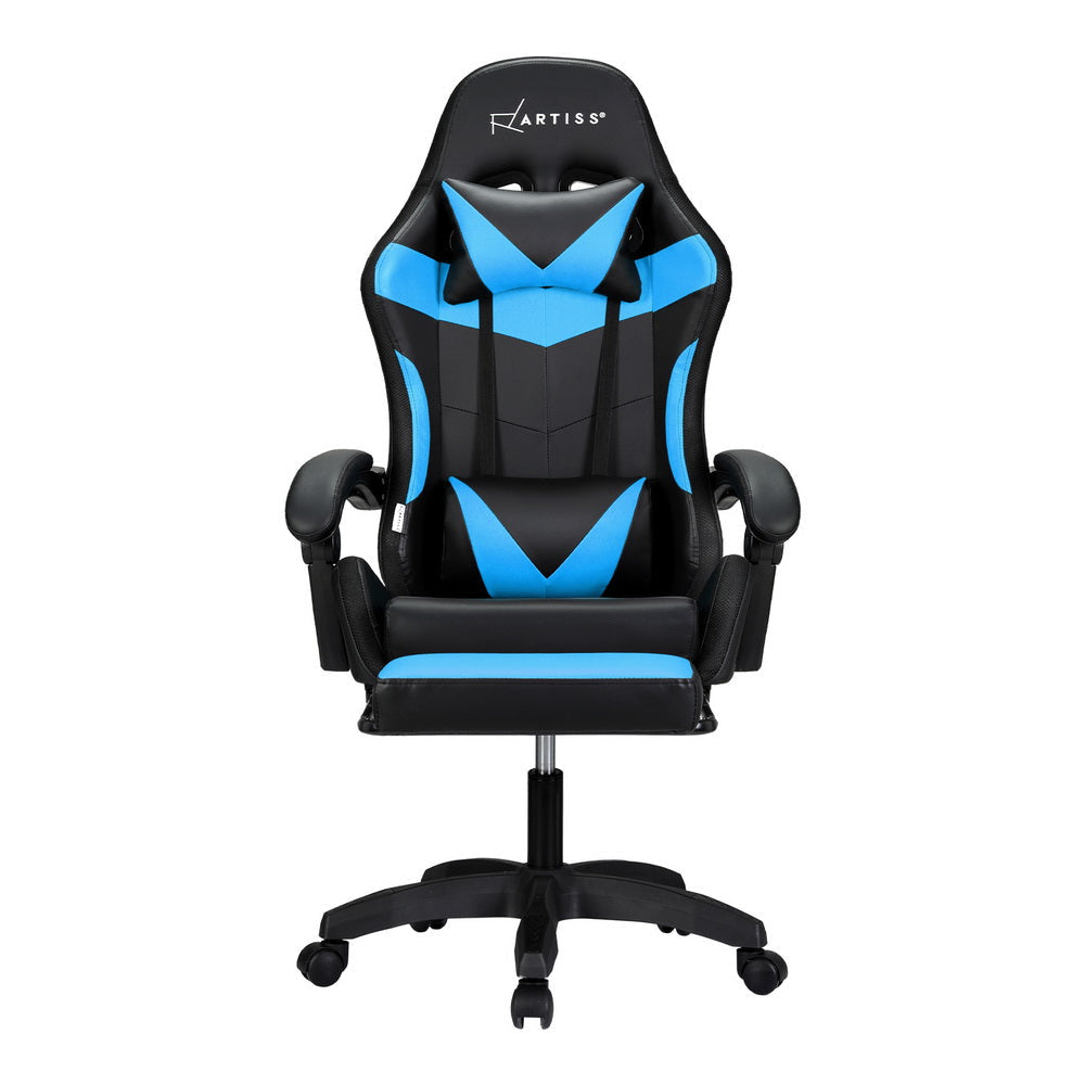 Artiss 6 Point Massage Gaming Office Chair 7 LED Footrest Cyan Blue Fast shipping On sale