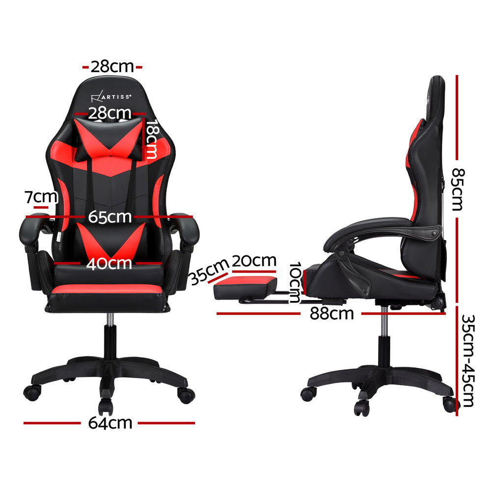 Artiss 6 Point Massage Gaming Office Chair 7 LED Footrest Red Fast shipping On sale