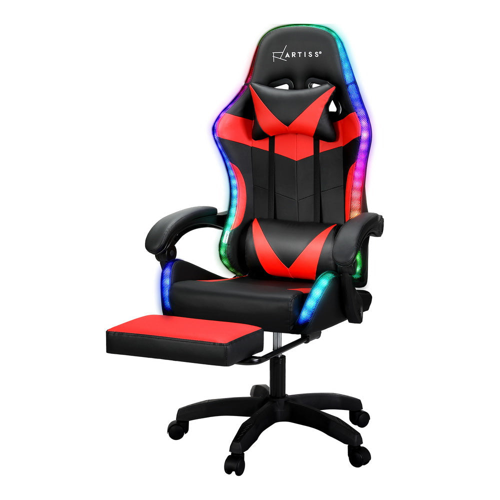 Artiss 6 Point Massage Gaming Office Chair 7 LED Footrest Red Fast shipping On sale