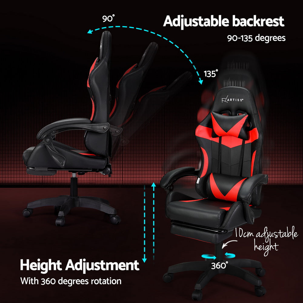 Artiss 6 Point Massage Gaming Office Chair 7 LED Footrest Red Fast shipping On sale