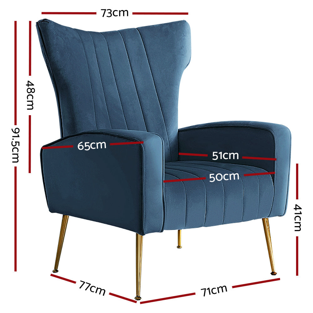 Artiss Armchair Lounge Accent Chairs Armchairs Chair Velvet Sofa Navy Blue Seat Fast shipping On sale