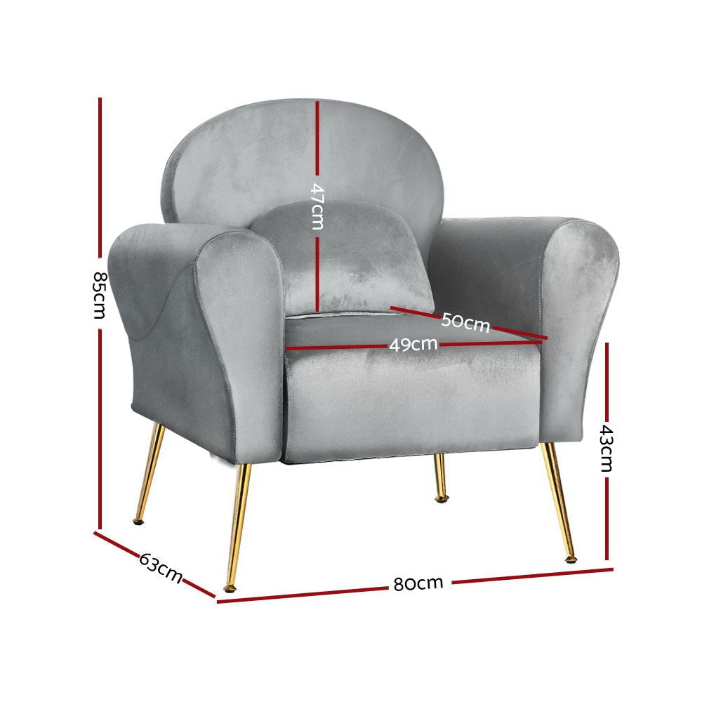 Artiss Armchair Lounge Chair Accent Armchairs Chairs Sofa Grey Velvet Cushion Fast shipping On sale