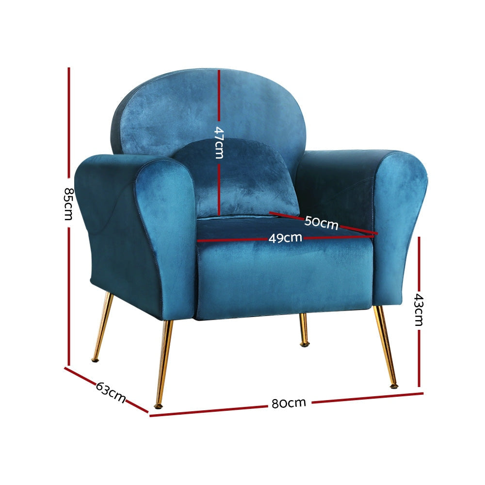 Artiss Armchair Lounge Chair Accent Chairs Armchairs Sofa Navy Velvet Cushion Fast shipping On sale