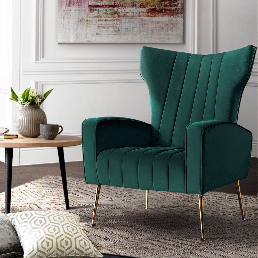 Artiss Armchair Lounge Chairs Accent Armchairs Chair Velvet Sofa Green Seat Fast shipping On sale