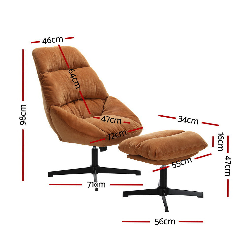 Artiss Armchair Set with Ottoman Linen Fabric Orange Yaro Lounge Chair Fast shipping On sale