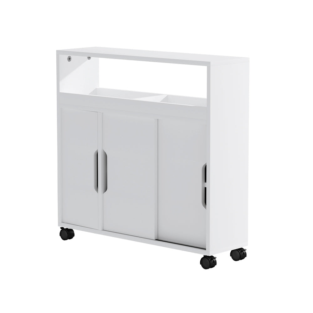 Artiss Bathroom Storage Cabinet Toilet Caddy Shelf 3 Doors With Wheels White Fast shipping On sale