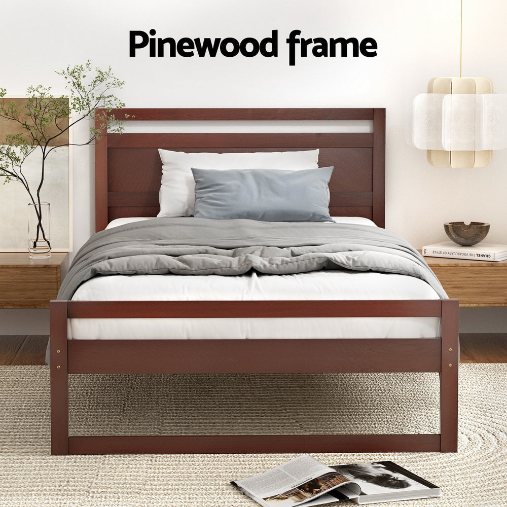 Artiss Bed Frame King Single Size Wooden Walnut WITTON Fast shipping On sale