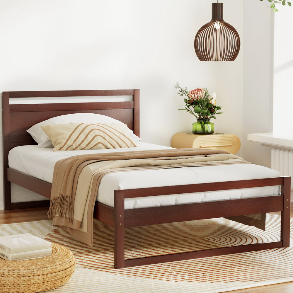 Artiss Bed Frame King Single Size Wooden Walnut WITTON Fast shipping On sale