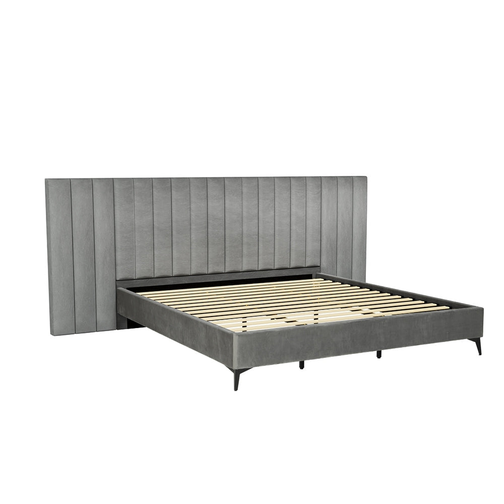 LOTT Bed Frame King Size Velvet Grey Fast shipping On sale