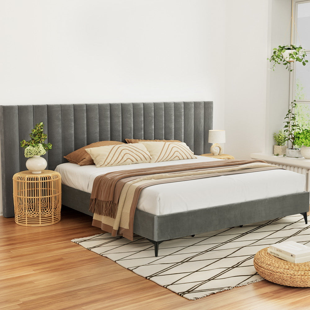 LOTT Bed Frame King Size Velvet Grey Fast shipping On sale