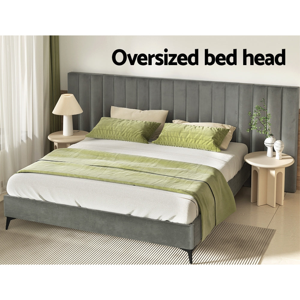 LOTT Bed Frame King Size Velvet Grey Fast shipping On sale