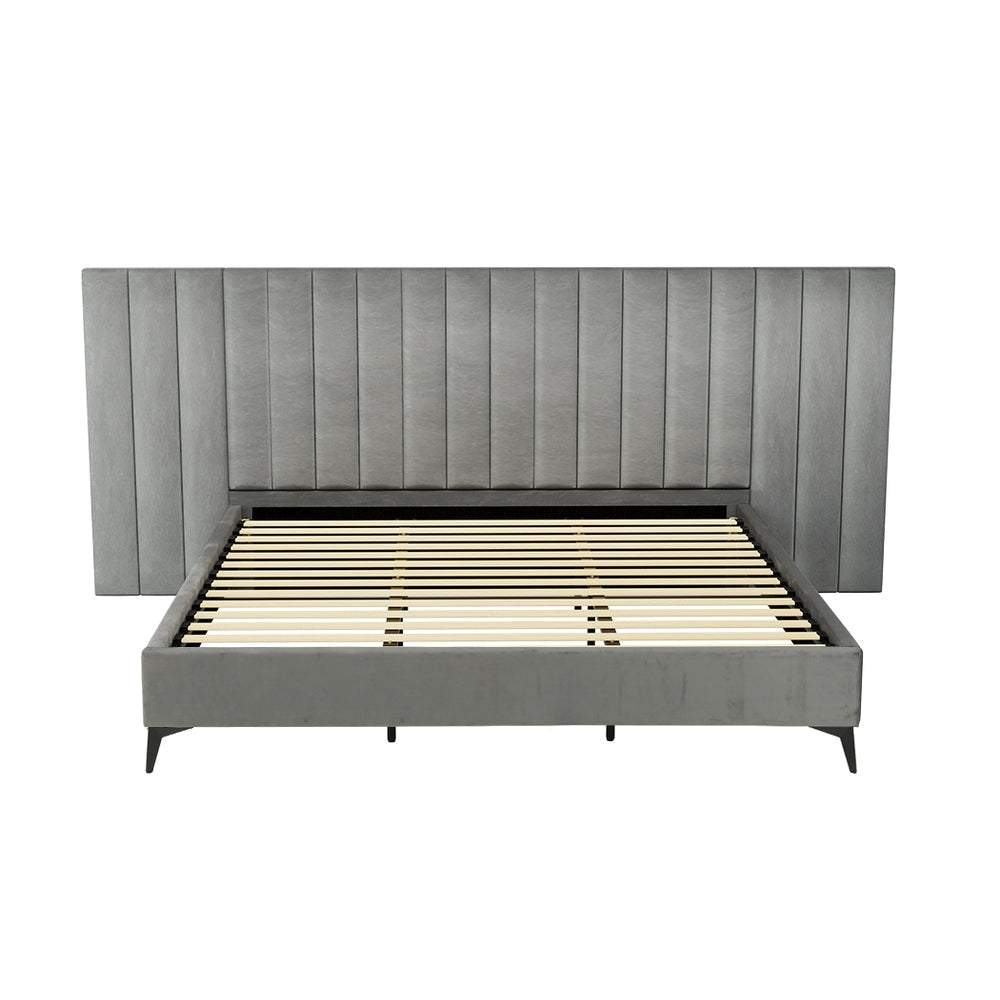 LOTT Bed Frame King Size Velvet Grey Fast shipping On sale