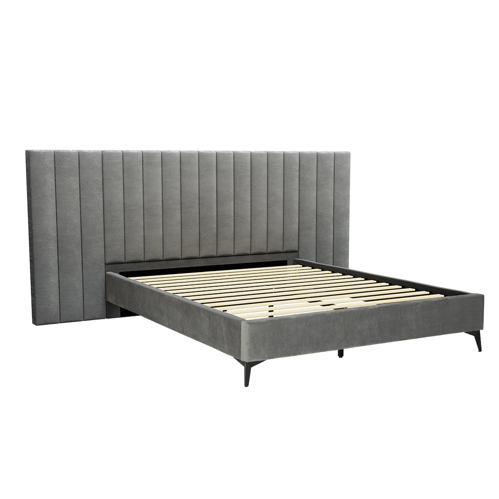 LOTT Bed Frame Queen Size Velvet Grey Fast shipping On sale