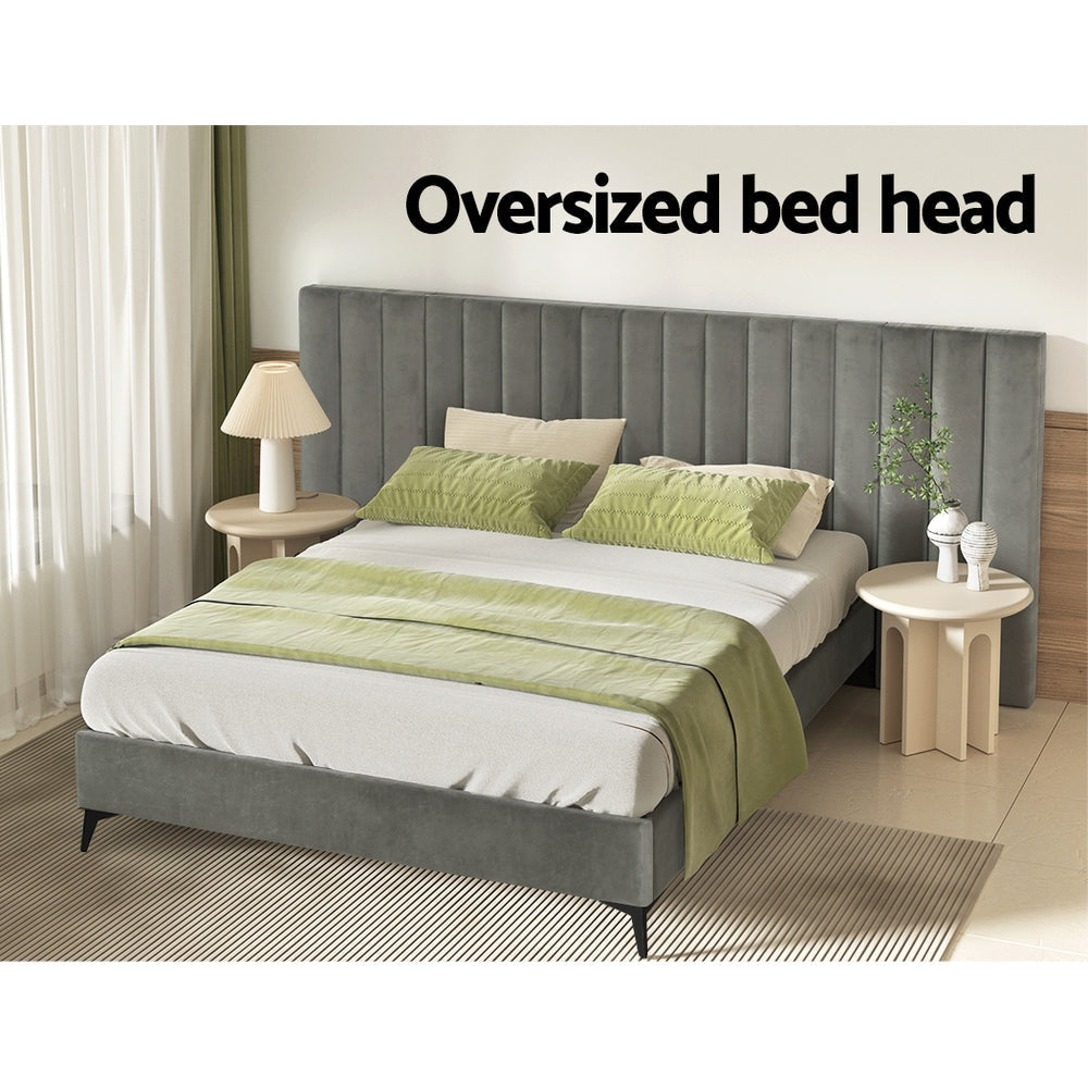 LOTT Bed Frame Queen Size Velvet Grey Fast shipping On sale