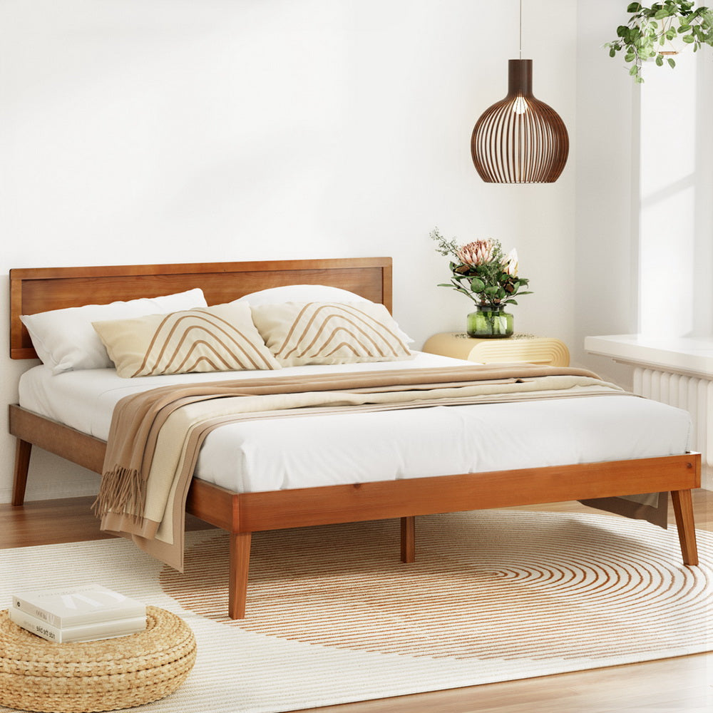 Artiss Bed Frame Queen Size Wooden Base Walnut SPLAY Fast shipping On sale