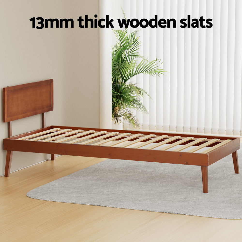 Artiss Bed Frame Single Size Wooden Base Walnut SPLAY Fast shipping On sale