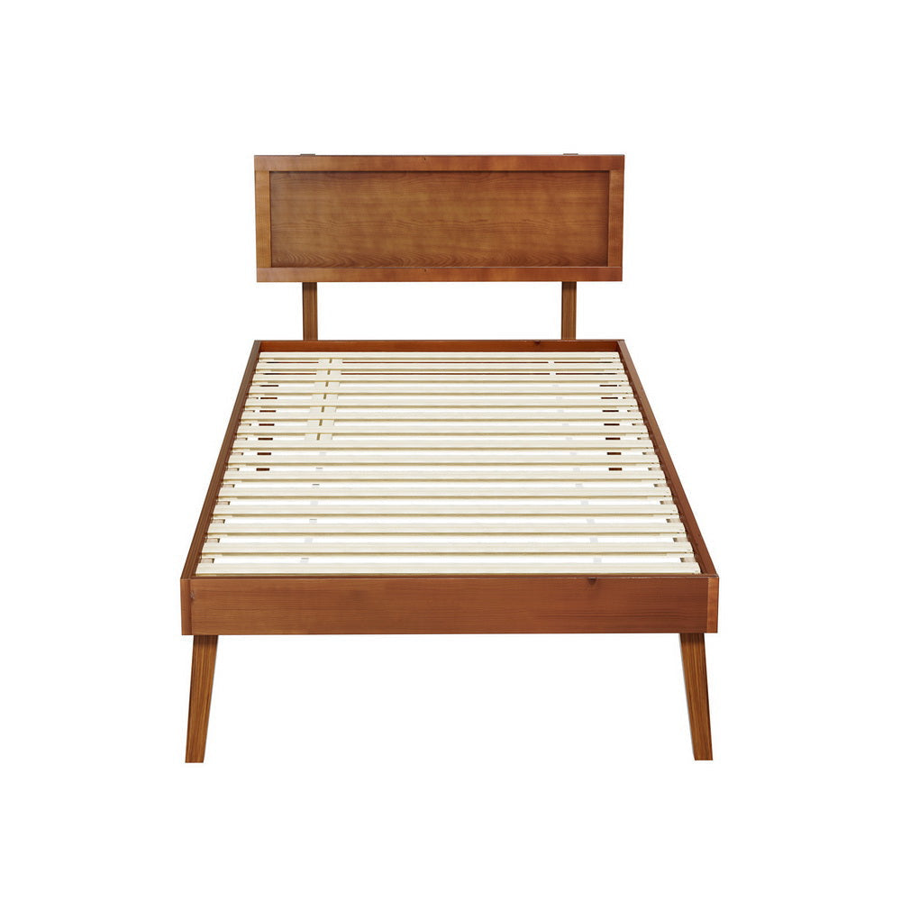 Artiss Bed Frame Single Size Wooden Base Walnut SPLAY Fast shipping On sale