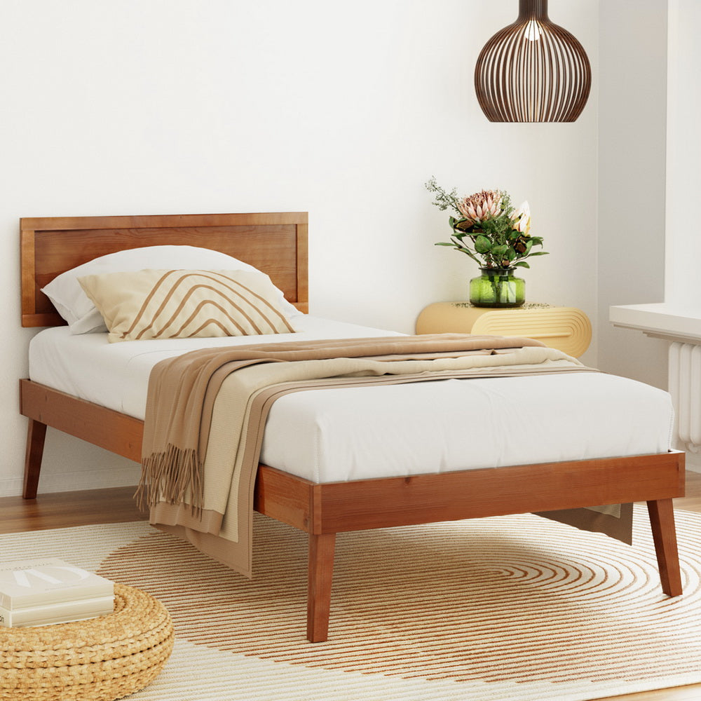 Artiss Bed Frame Single Size Wooden Base Walnut SPLAY Fast shipping On sale