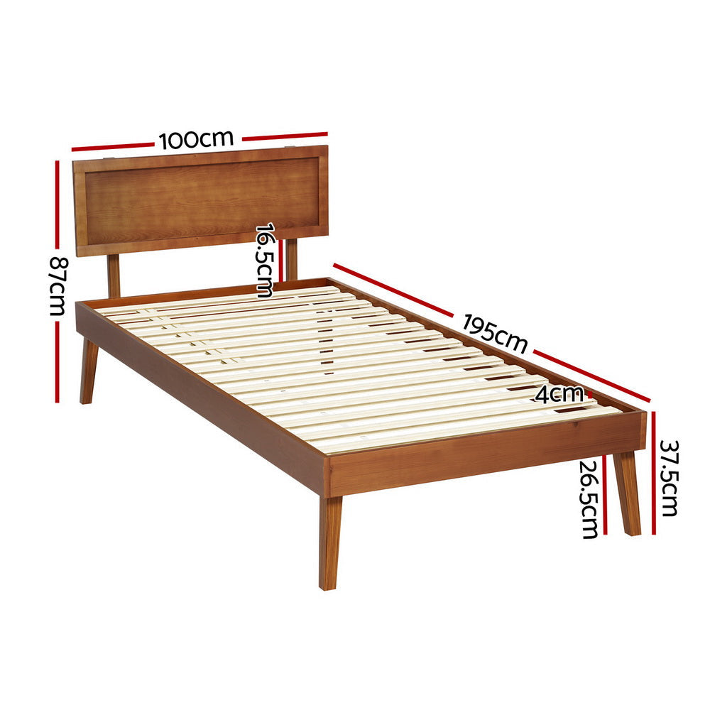 Artiss Bed Frame Single Size Wooden Base Walnut SPLAY Fast shipping On sale