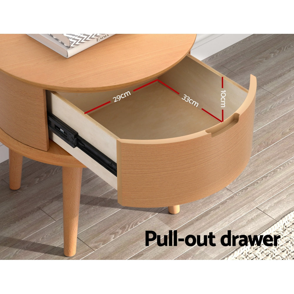 Artiss Bedside Table Drawers Curved Side End Storage Nightstand Oak ENZO Fast shipping On sale