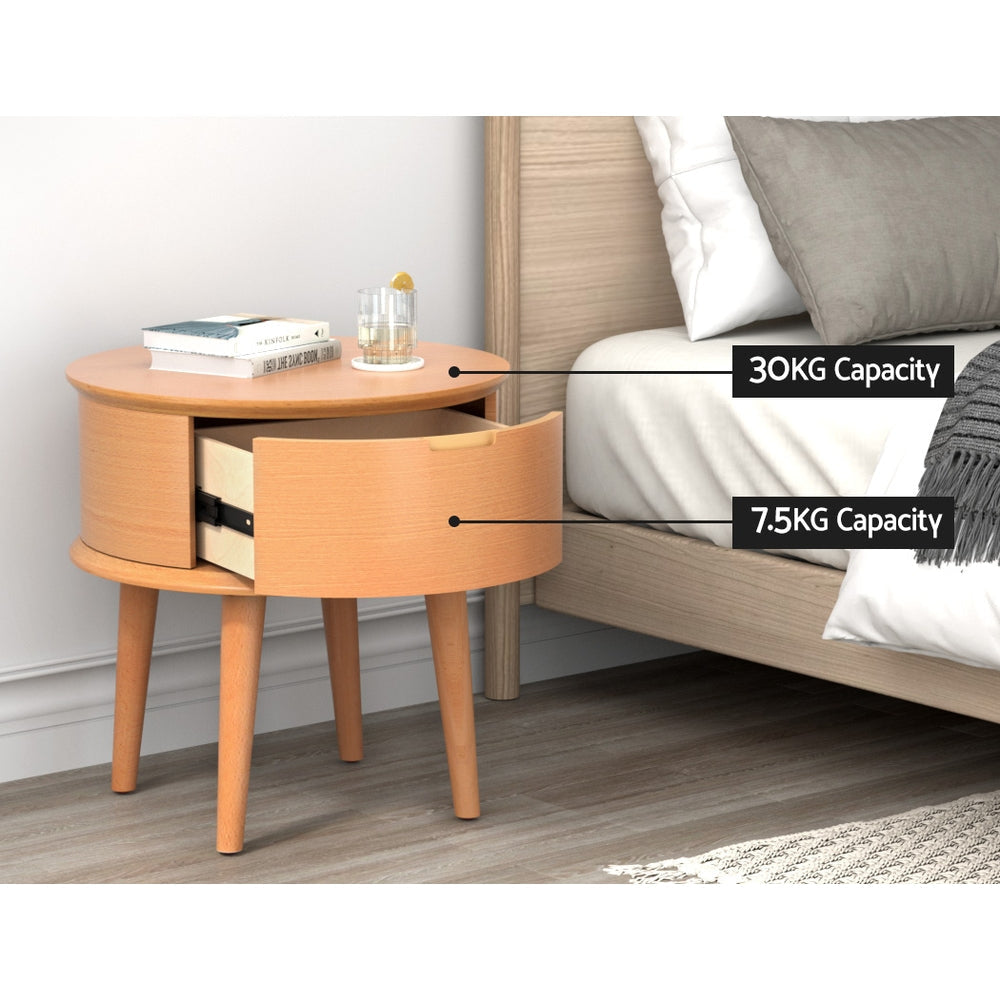Artiss Bedside Table Drawers Curved Side End Storage Nightstand Oak ENZO Fast shipping On sale