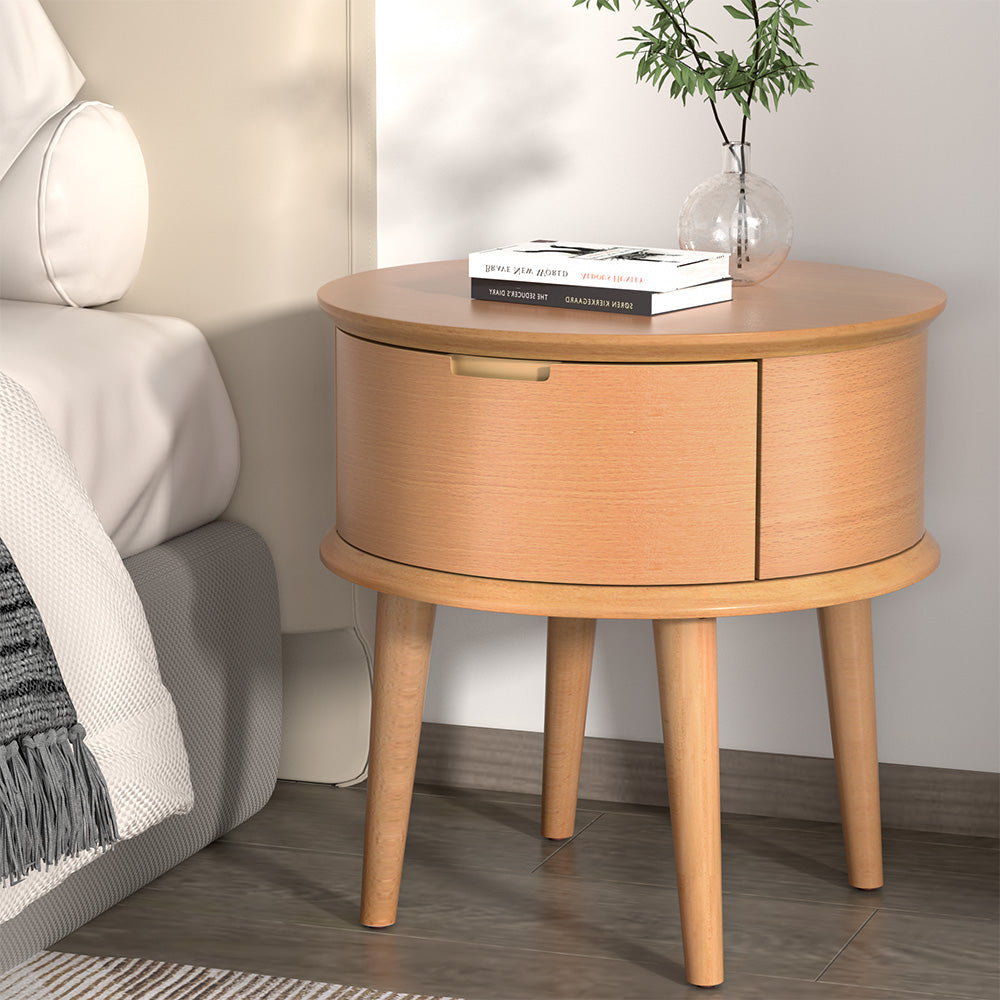 Artiss Bedside Table Drawers Curved Side End Storage Nightstand Oak ENZO Fast shipping On sale