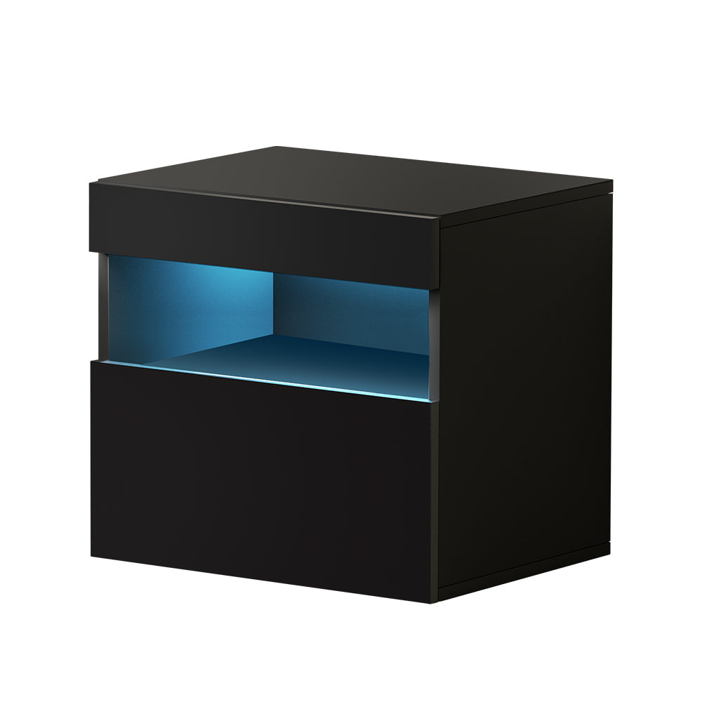 Artiss Bedside Tables Drawers Side Table RGB LED High Gloss Nightstand Black Fast shipping On sale